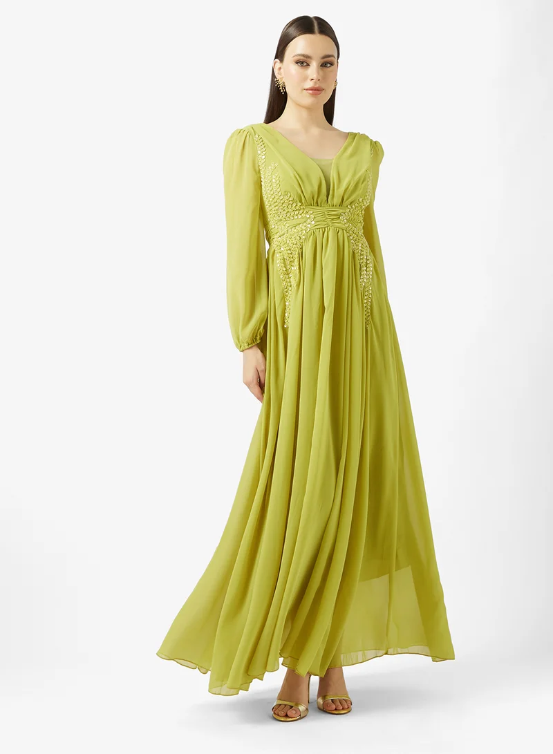 A-line Dress With Waist Embroidery